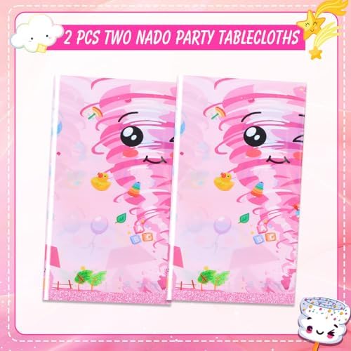 PHOGARY 2 PCS Tornado Birthday Tablecloths for Girl