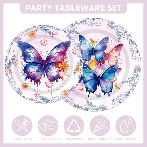 Butterfly Plates Napkins Forks Set 24 Guests