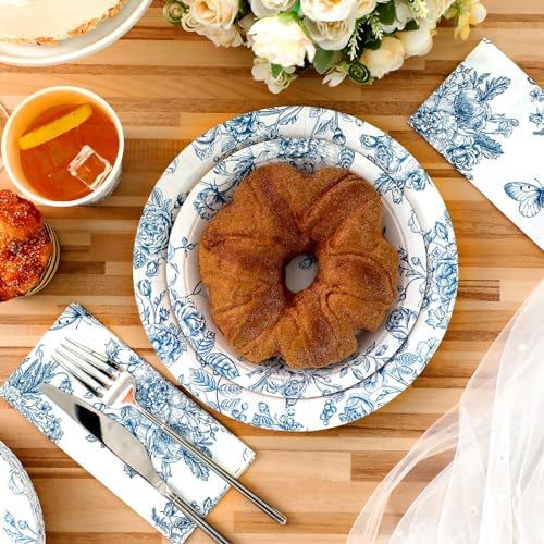 Nitial 200 Piece Blue and White Flower Disposable Tableware Set