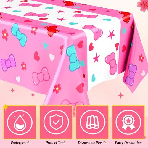 Oudain 2 Pcs Pink Kitten Tablecloths for Birthday Party