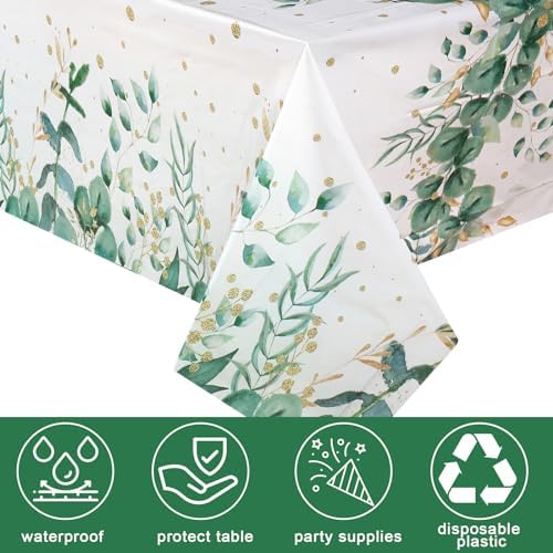 Irenare 6 Pcs Sage Green Plastic Tablecloth for Baby Shower Party