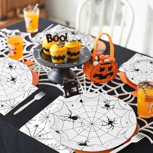 96 Piece Halloween Spider Web Tableware Set - Disposable for 24 Guests