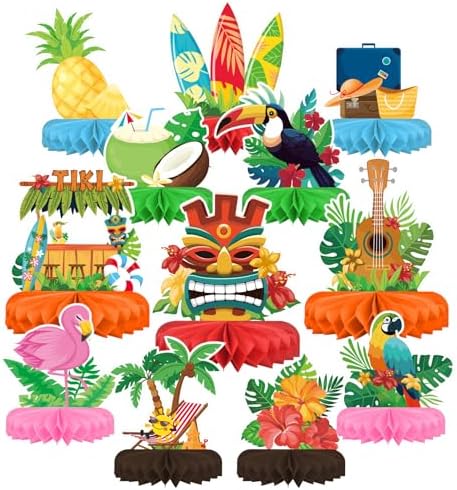 Hawaiian Luau Party Decor Set with Honeycomb Centerpieces