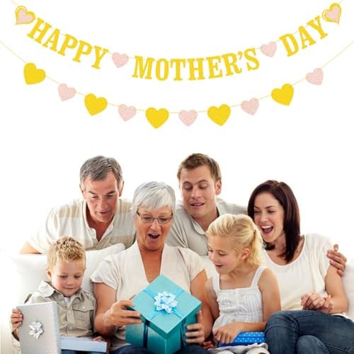Gold Glitter Happy Mothers Day Banner Hanging Decoration