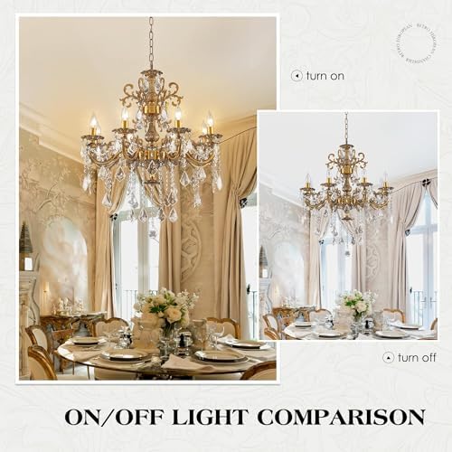Antique Bronze Crystal Chandelier 8-Light Luxury Hanging Fixture