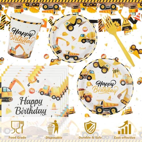 122Pcs Construction Birthday Party Set for 24 Guests