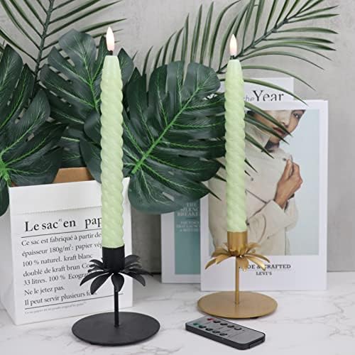 Flameless Taper Candles Green Pastel 3D Wick LED 6 Pack