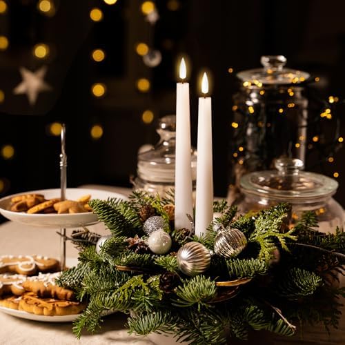 White Flameless Taper Candles 4 Pack Real Wax LED Decor