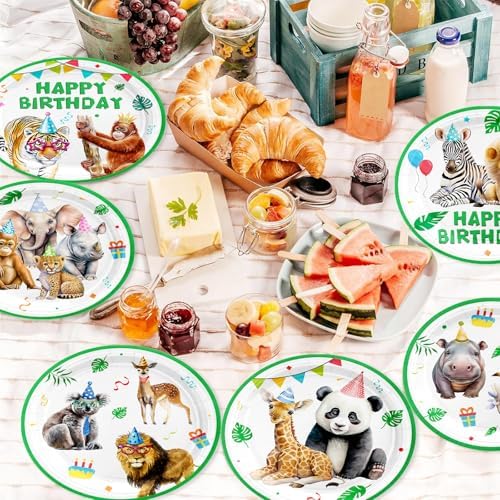 VDESFUEBY 60 Pcs Jungle Animals Party Plates