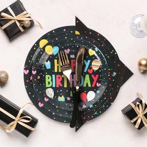 96 Pcs Birthday Plates and Napkins Set for 24 Guests