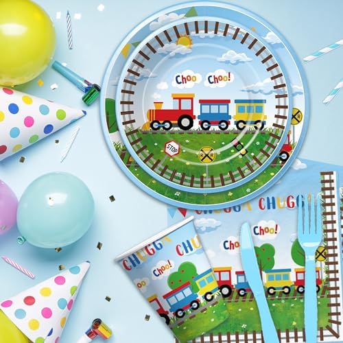 Train Birthday Plates Napkins Party Supplies 24pcs Set