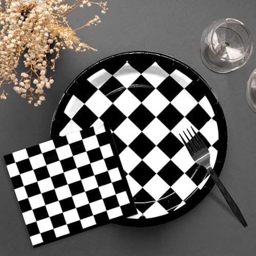 96 Piece Racing Themed Party Set - Checkered Tableware
