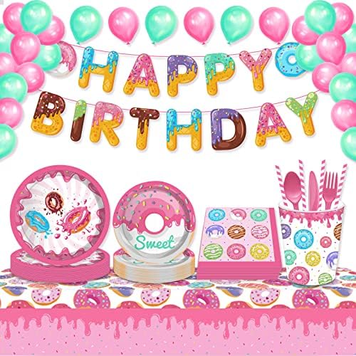2 Pcs Donut Tablecloth for Birthday Party Decorations