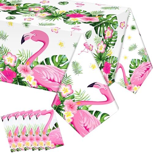 Preboun 6 Pcs Flamingo Tablecloths 54x108 Disposable Pink Party Decor