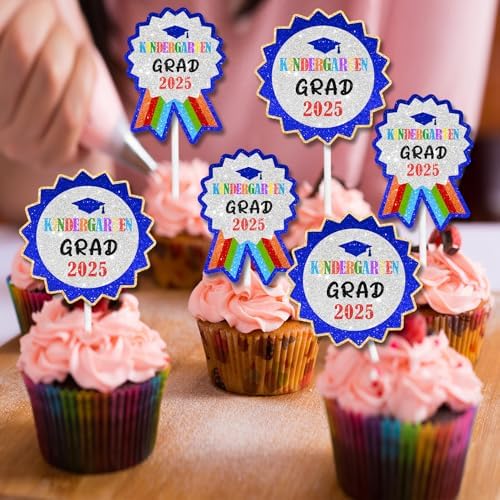 2025 Kindergarten Graduation Cupcake Toppers Set