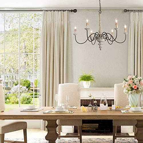 LALUZ Farmhouse Chandelier White Distressed Wood 37 L x 28 H