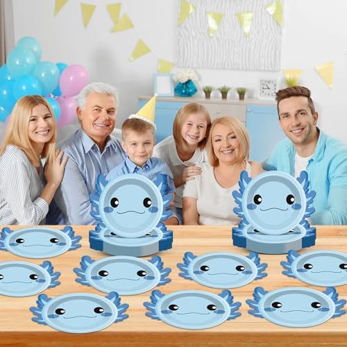 60Pcs Blue Axolotl Shaped Party Plates for Kids Birthday Baby Shower