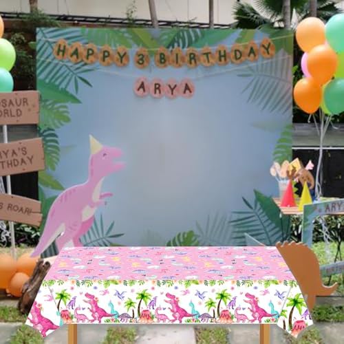 Watercolor Dinosaur Party Table Cloth Pink 3pcs