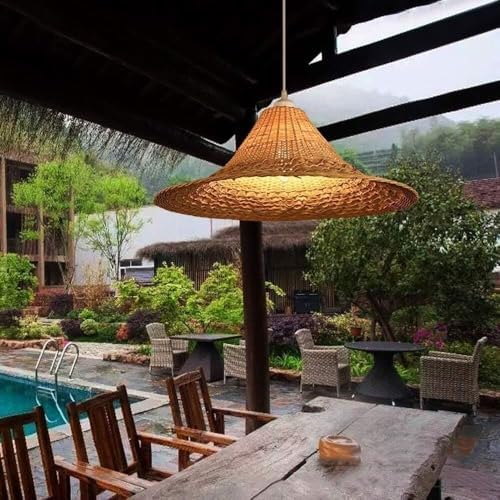 Vintage Bamboo Ceiling Lamp with Basket
