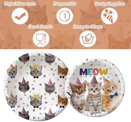 BAIFNEZ Cat Birthday Plates Napkins Set