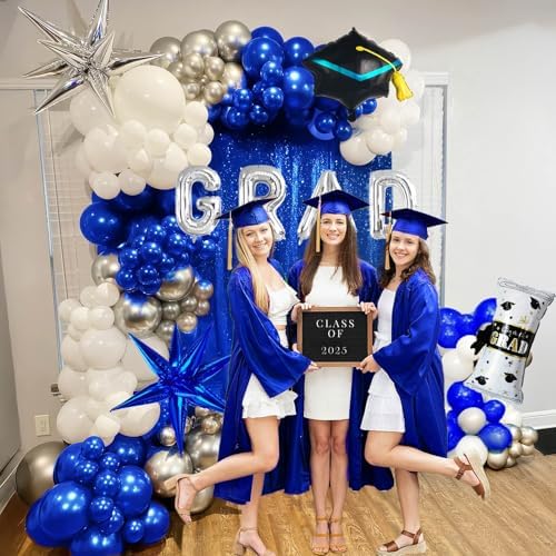 Pearl Royal Blue and White Silver Balloon Garland Arch Kit
