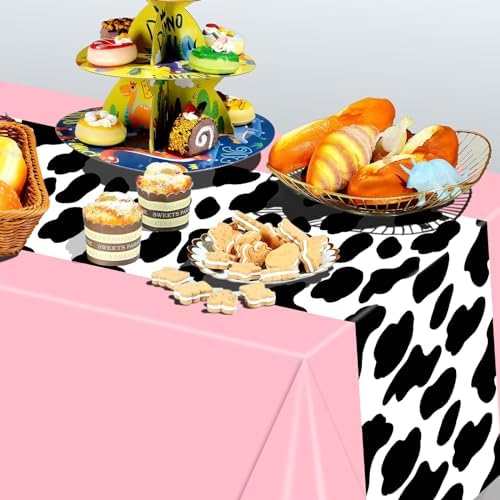 PHOGARY Pink Cow Table Runner Set 3 Pieces