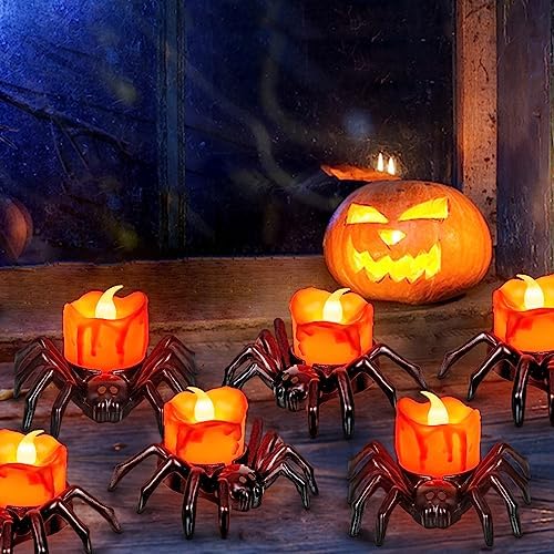 12 Piece Halloween LED Tea Light Candles with Spider Design