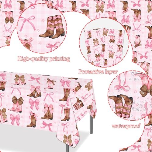 Umoni Coquette Bow Cowgirl Tablecloth 2PCS Western Birthday Party Decor