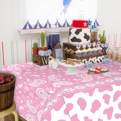 4 Piece Pink Cowgirl Tablecloths - 51 x 86 Inch