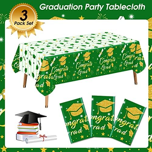 CESOF Graduation Tablecloth Decor 3 Pack Green 54x108 Inch