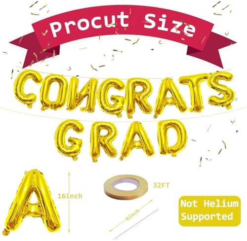 16 Inches CONGRATS GRAD Graduation Balloons Banner Gold