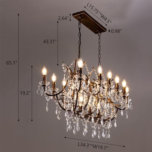TOCHIC Crystal Chandelier 15 Lights Farmhouse Decor