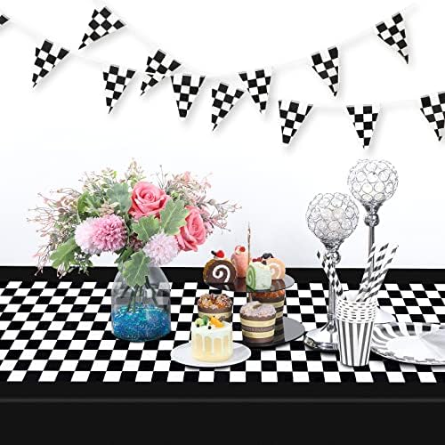 Tallew Checkered Car Party Tablecloth and Runner