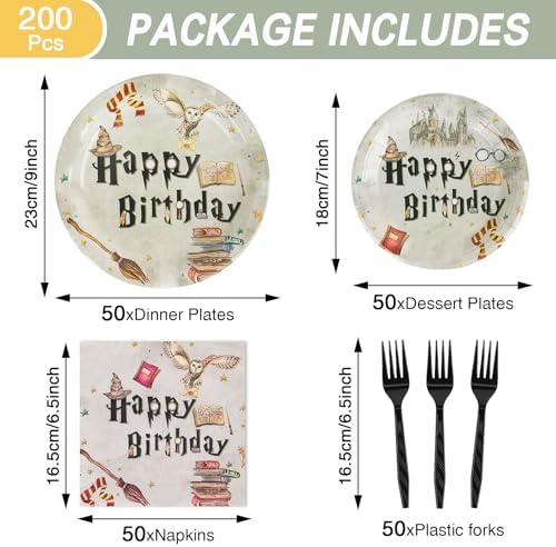 200PCS Magical Wizard Theme Party Tableware Kit Serve 50