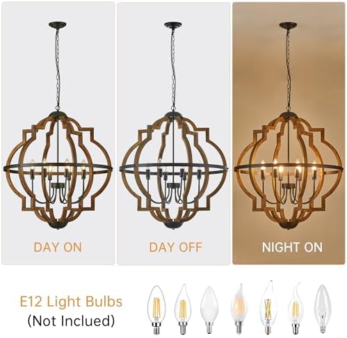 8-Light Farmhouse Wood Pendant Light with Adjustable Height
