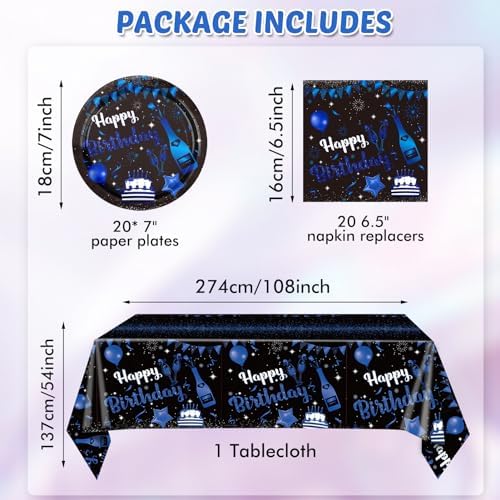 41PCS Navy Blue Black Birthday Decorations Set Plates Napkins Tablecloth