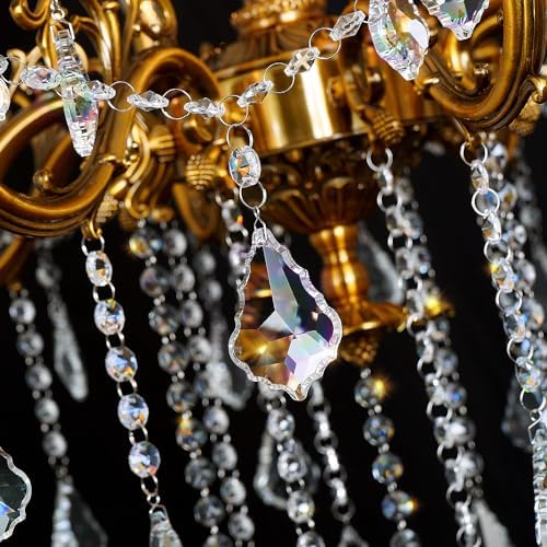 Antique Gold Crystal Chandelier 8-Light Dining Room Fixture