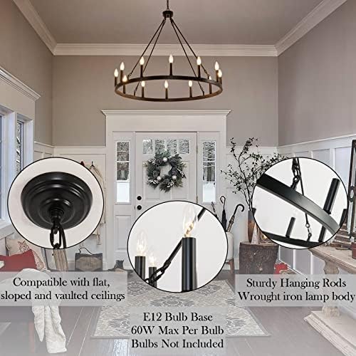 Farmhouse 12 Light Wagon Wheel Chandelier with Adjustable Chain