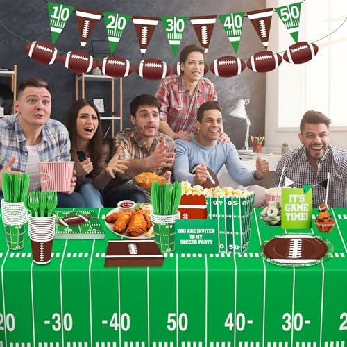 QISOLIY Football Field Tablecloths 3 Pack - Disposable Plastic 54x108 Inch Party Covers