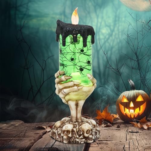 DRomance Halloween Snow Globe Candle Timer with Green Light and Glitter