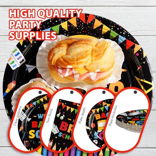 Grencian 96Pcs Back to School Paper Plates Decorations