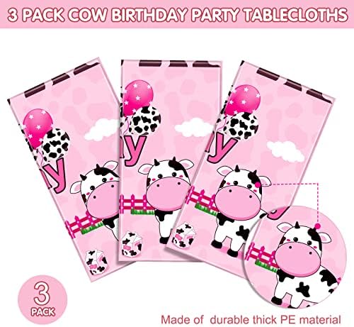 Tiamon 3 Piece Pink Cow Print Tablecloth for Birthday Parties