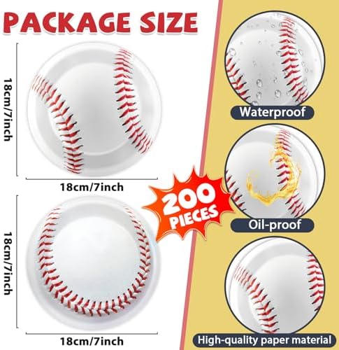 OBUSATT 200 Pcs Baseball Decor Paper Plates Set