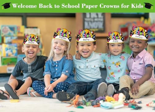 SICOHOME First Day of School Paper Crowns 24pcs Adjustable Hats for Kids