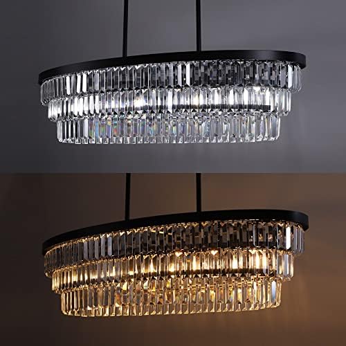 TOCHIC 40 Inch Farmhouse Black Crystal Chandelier