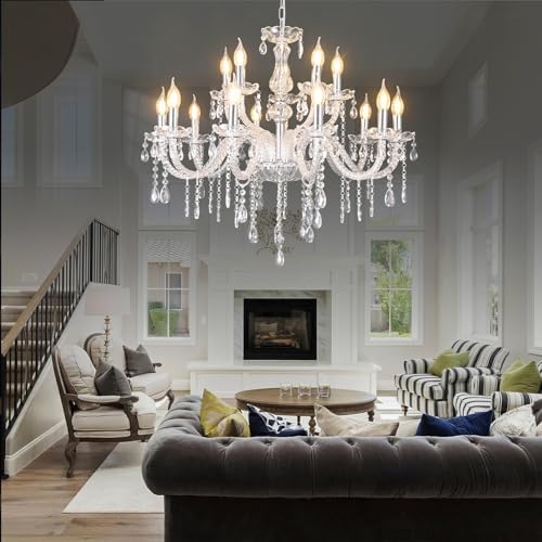 MALOSA 15 Light Crystal Chandelier for High Ceilings