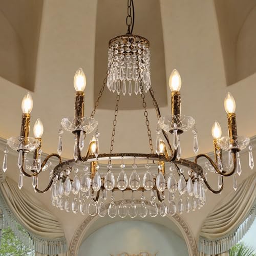 TOCHIC Crystal Chandelier 8 Lights Farmhouse Pendant