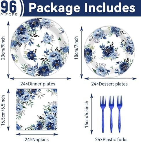 Peony Party Plates Napkins Tableware Set for 24 Guests