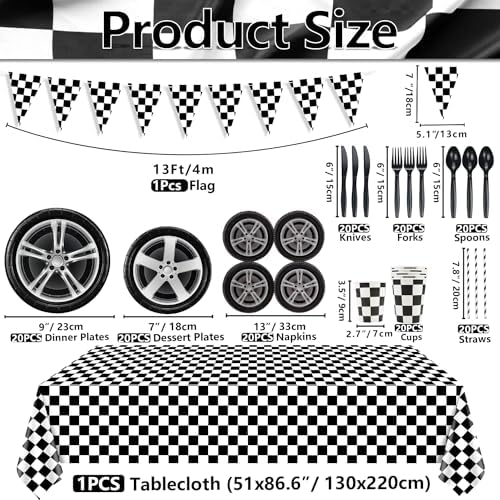Race Car Birthday Party Tableware Set for 20 Guests