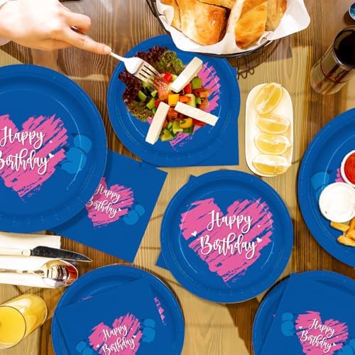 144pcs Blue Cartoon Birthday Plates Napkins Set